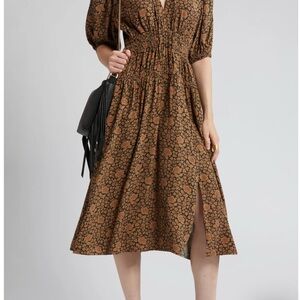 Treasure & Bond Brown Puff Sleeve Midi Sundress